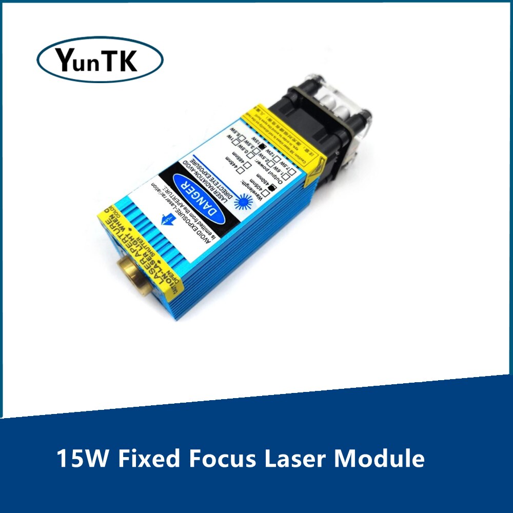 15W Fixed Focus Laser Module, TTL / PWM Laser Head, Can Engrave on Metal , 450nm, 33mm