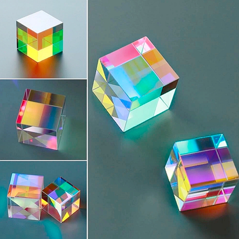 X Cube Six Sided Bright Light Cube Stained Glass Prism Beam Splitting Prism Optical Experiment Instrument Optical Lens