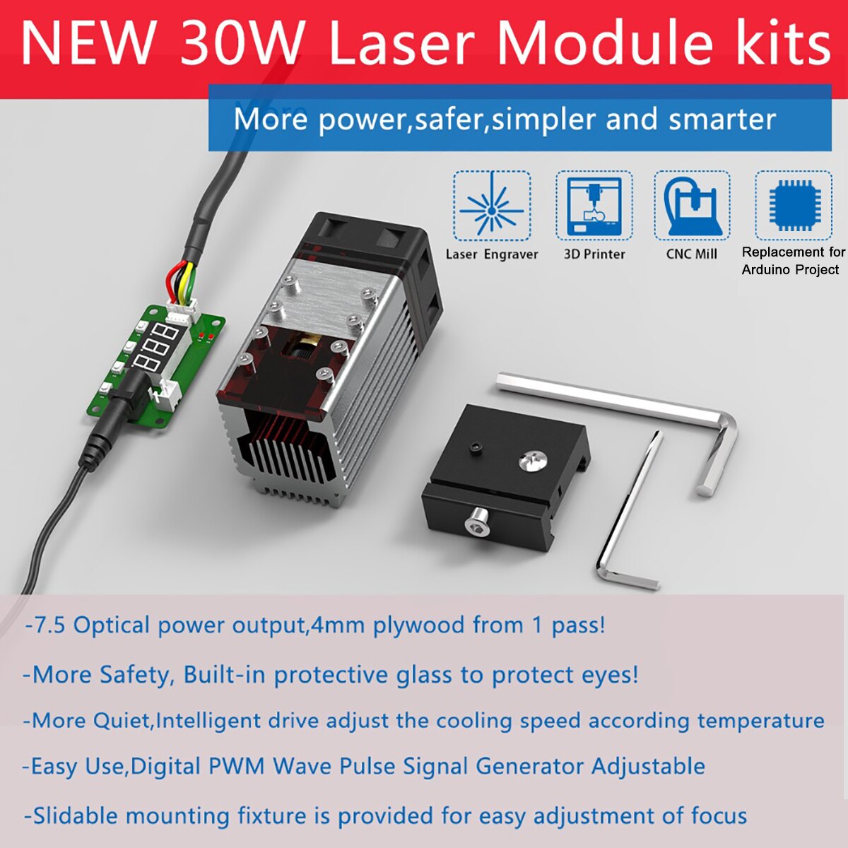 30W Focusable Laser Module 10pcs Laser Engraving Module 450nm 7.5W Laser Head for Engraver Cutter for Arduino for TTL & PWM