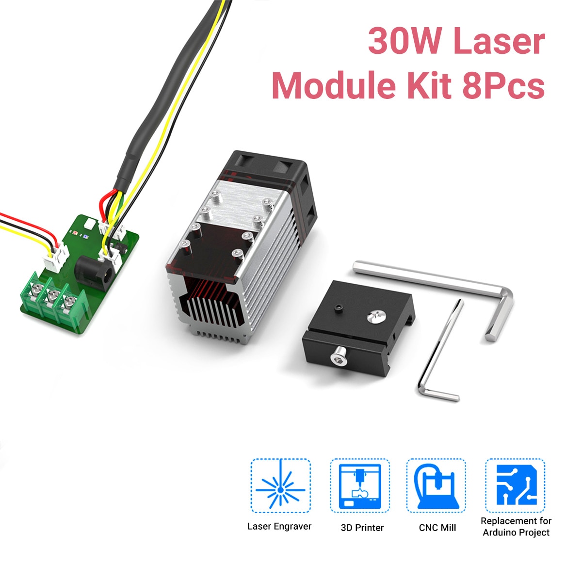 30W Focusable Laser Module 8pcs Universal Laser Engraving Module Kit with 450nm 7.5W Blue Laser Head PWM/TTL Modulation Engraver